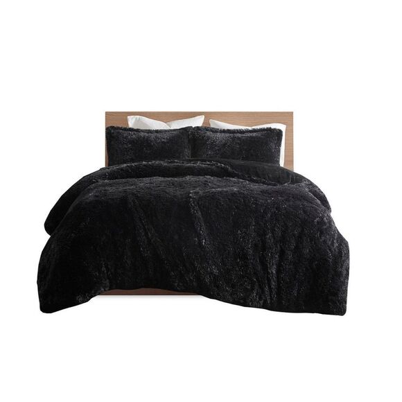 Intelligent Design - Malea Shaggy Faux-Fur Duvet Cover Sets - Black - Picture 8 of 10